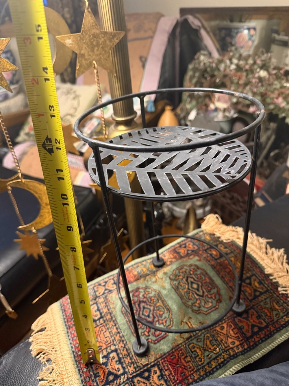 Vintage black metal tiered plant stand